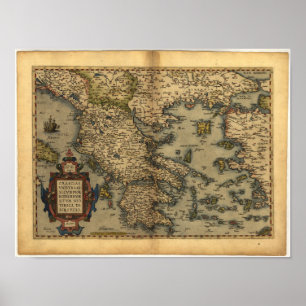 Antique Map of Greece ORTELIUS ATLAS 1570 A.D. Poster