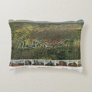 Antique Map of Houston, Texas with Buffalo River Accent Pillow