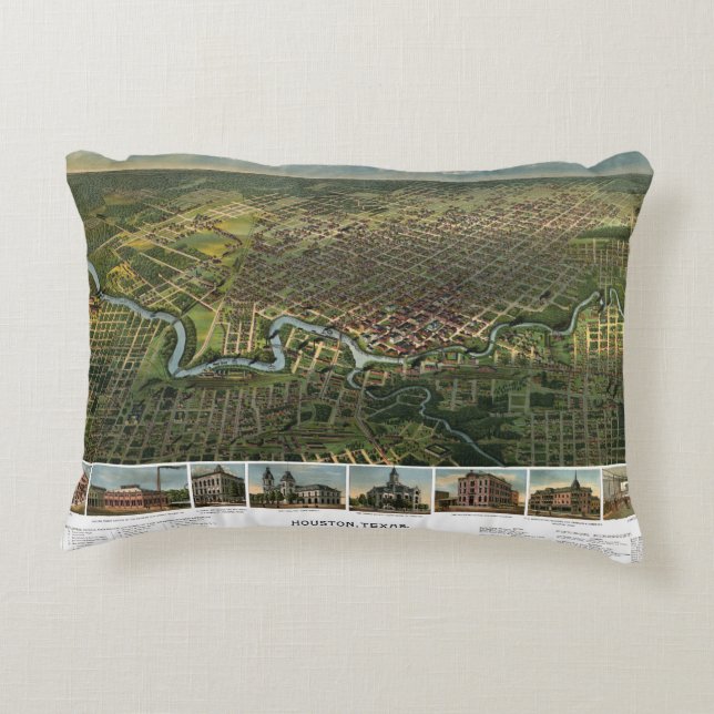 Antique Map of Houston, Texas with Buffalo River Accent Pillow (Back)
