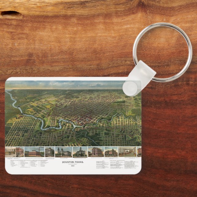 Antique Map of Houston, Texas with Buffalo River Keychain (Front)
