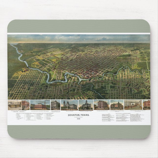 Antique Map of Houston, Texas with Buffalo River Mouse Pad (Front)