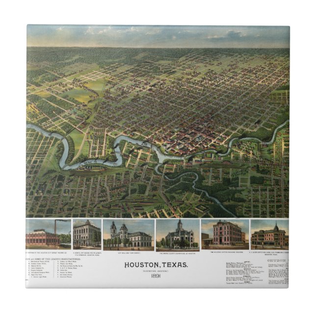 Antique Map of Houston, Texas with Buffalo River Tile (Front)