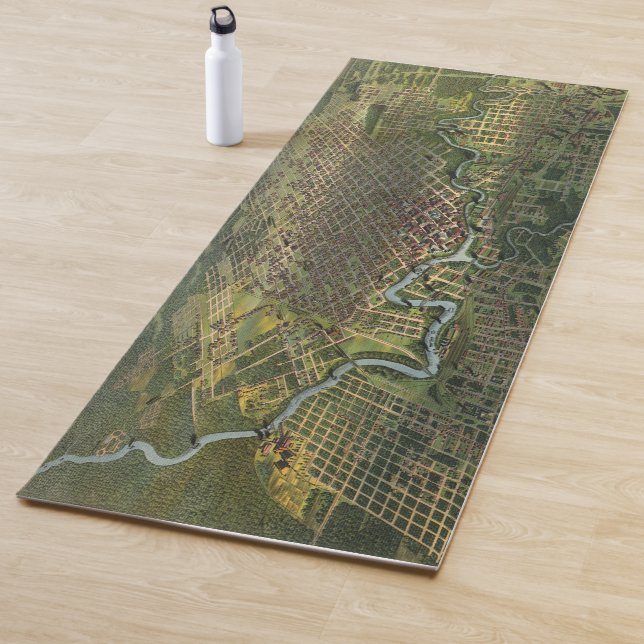 Antique Map of Houston, Texas with Buffalo River Yoga Mat (In Situ)