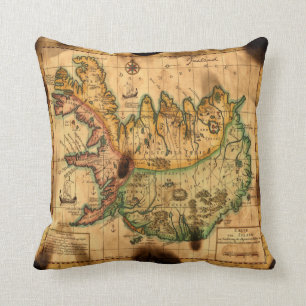 Antique Map of Iceland Throw Pillow