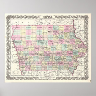 Antique Map of Iowa Vintage Decor