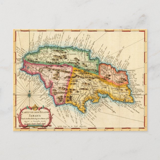 Antique Map of Jamaica 1758 Postcard (Front)