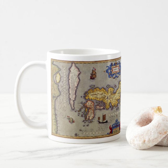Antique Map of Japan by Mercator and Hondius Coffee Mug (With Donut)