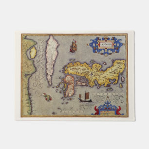 Antique Map of Japan by Mercator and Hondius Doormat
