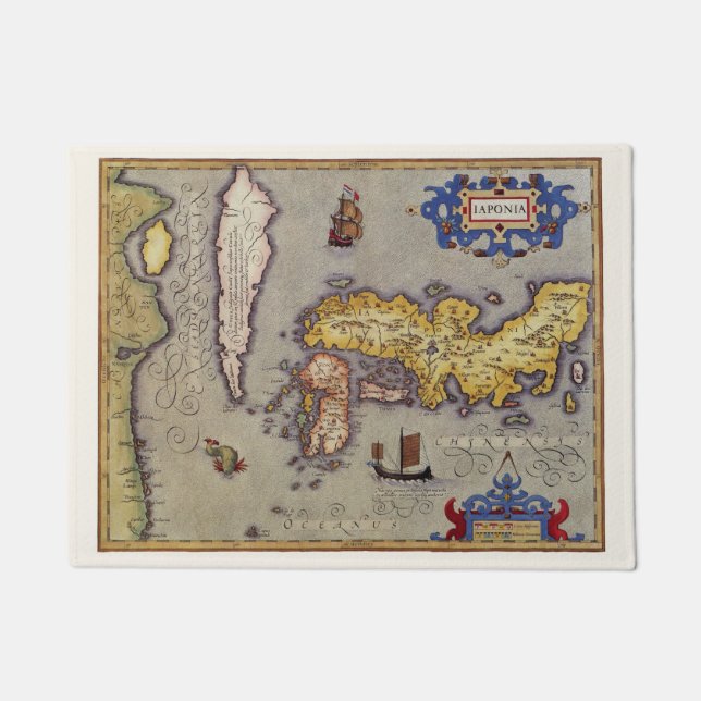 Antique Map of Japan by Mercator and Hondius Doormat (Front)