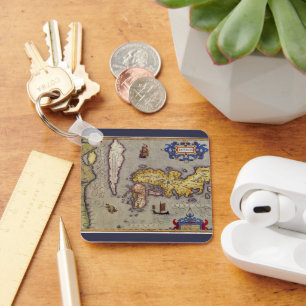 Antique Map of Japan by Mercator and Hondius Keychain