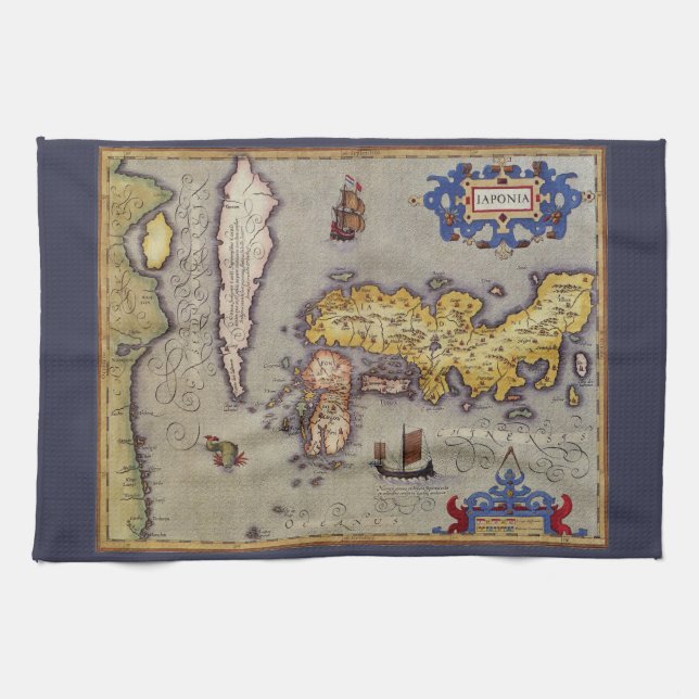 Antique Map of Japan by Mercator and Hondius Kitchen Towel (Horizontal)