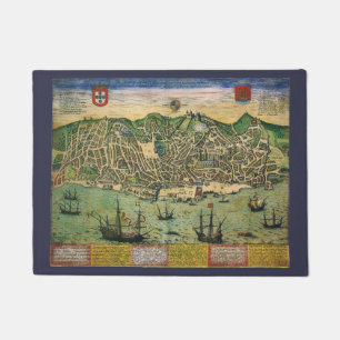 Antique Map of Lisbon, Portugal by Braun/Hogenberg Doormat