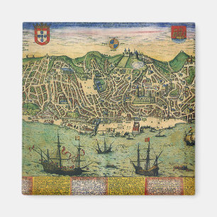Antique Map of Lisbon, Portugal by Braun/Hogenberg Magnet
