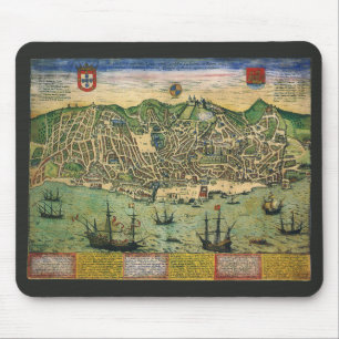 Antique Map of Lisbon, Portugal by Braun/Hogenberg Mouse Pad