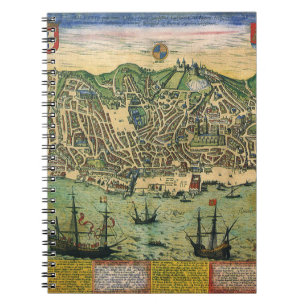 Antique Map of Lisbon, Portugal by Braun/Hogenberg Notebook