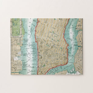 Antique Map of Lower Manhattan and Central Park Jigsaw Puzzle