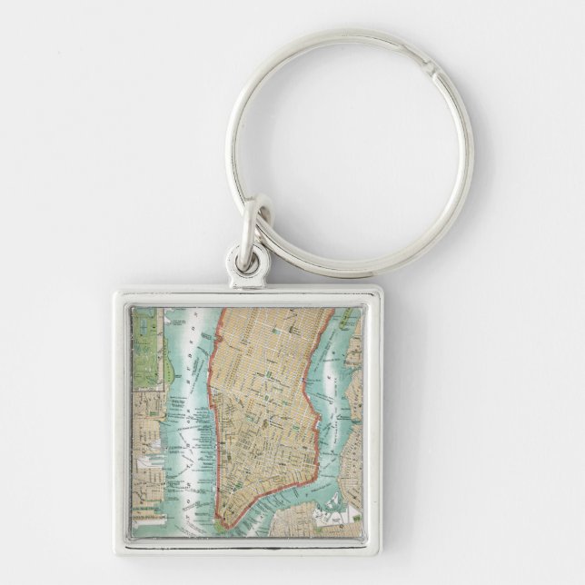 Antique Map of Lower Manhattan and Central Park Keychain (Front)
