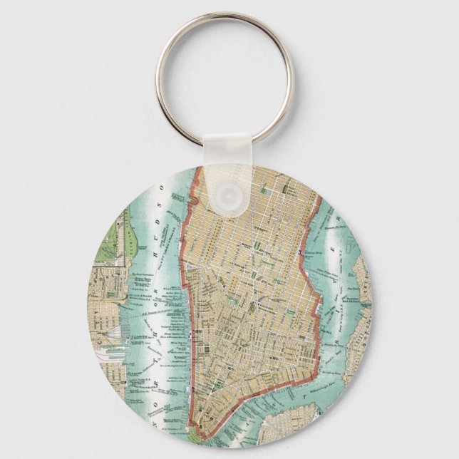Antique Map of Lower Manhattan and Central Park Keychain (Front)