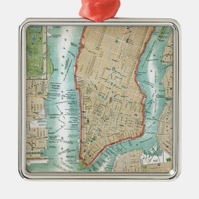Antique Map of Lower Manhattan and Central Park Metal Ornament (Front)