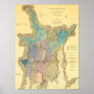 Antique Map of Narragansett Bay Rhode Island Poster