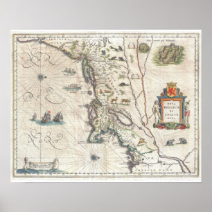 Antique Map of New York, New England Poster