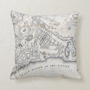 Antique Map of New York Throw Pillow