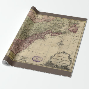 Antique Map of North America, Restored, 1763 Wrapping Paper