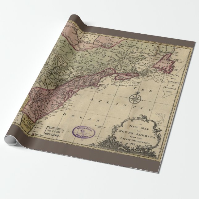 Antique Map of North America, Restored, 1763 Wrapping Paper (Unrolled)