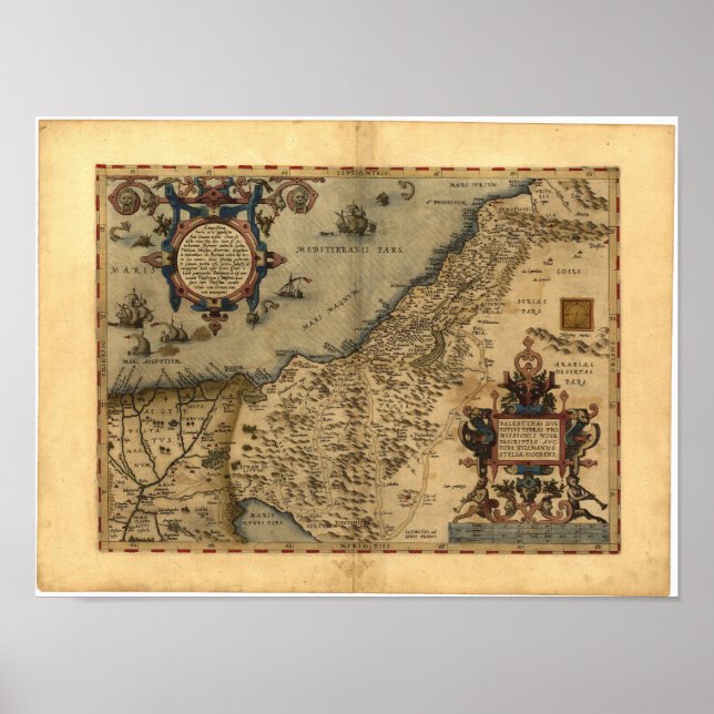 Antique Map of Palestine ORTELIUS ATLAS 1570 A.D. Poster (Front)