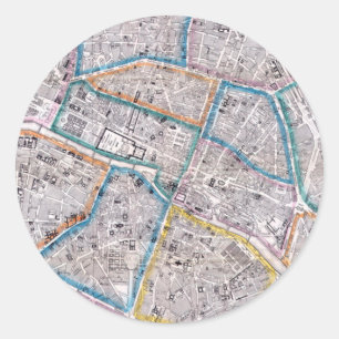 Antique Map of Paris Classic Round Sticker