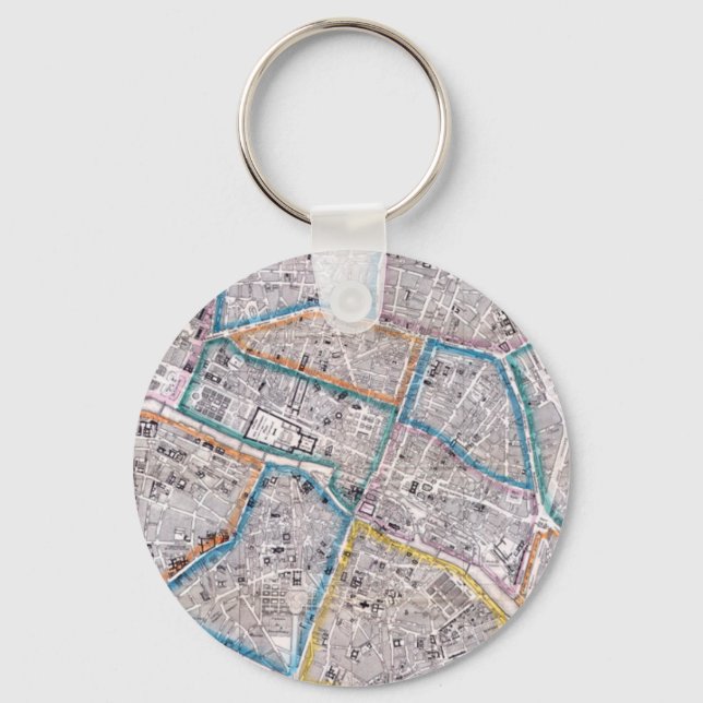 Antique Map of Paris Keychain (Front)