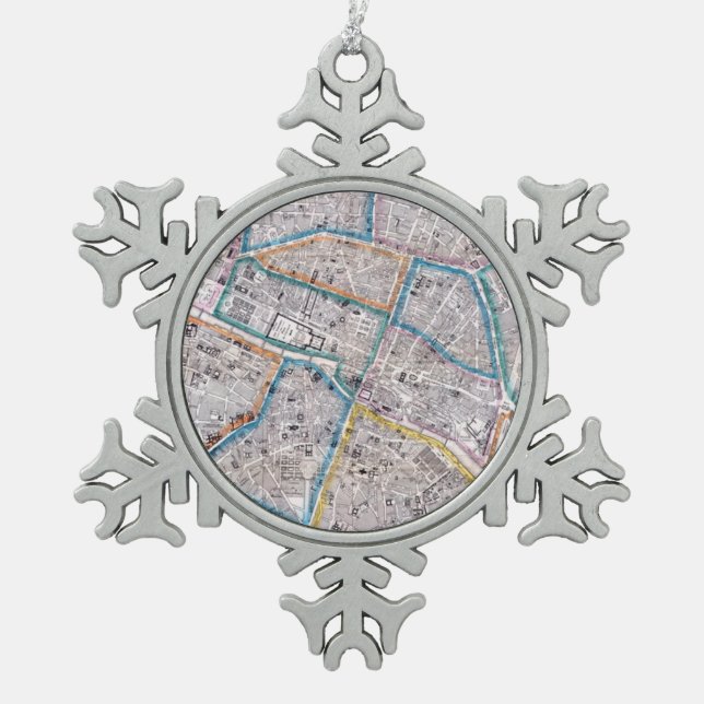 Antique Map of Paris Snowflake Pewter Christmas Ornament (Front)