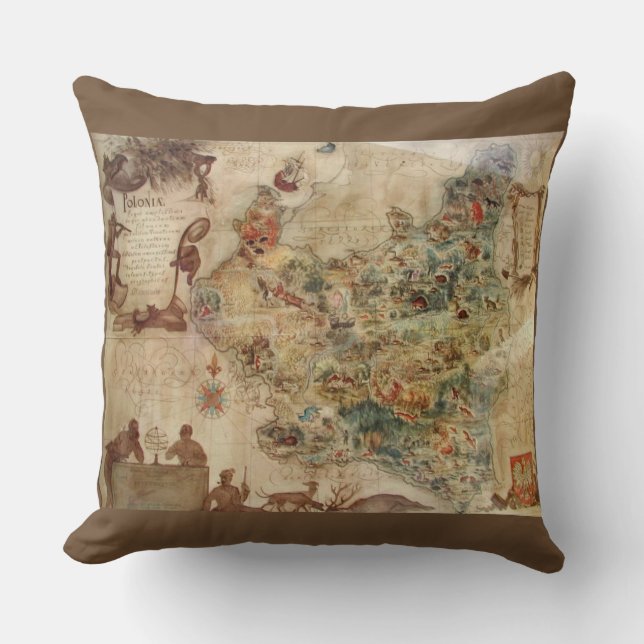 ANTIQUE MAP OF POLAND PILLOW (Front)