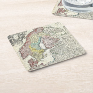 Antique Map of Scandinavia Square Paper Coaster