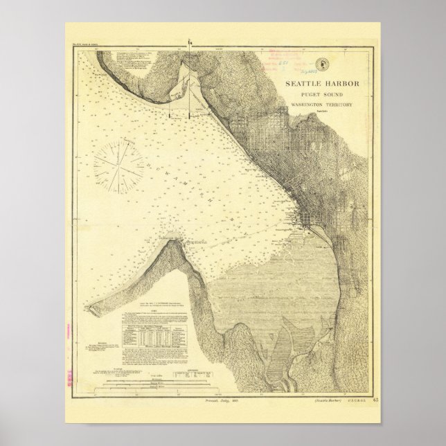 Antique Map of Seattle Harbour and Puget Sound Poster (Front)