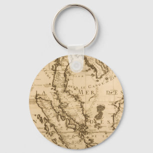 Antique Map of South East Asia   1687 Keychain
