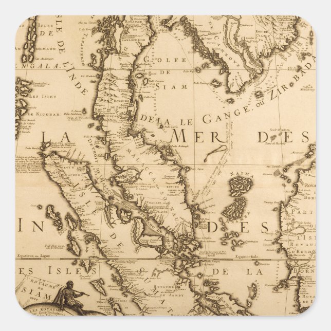 Antique Map of South East Asia | 1687 Square Sticker (Front)