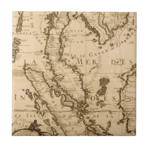 Antique Map of South East Asia 1687 Tile