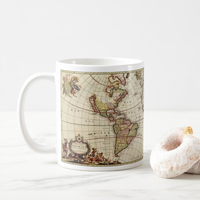 Antique Map of the Americas by Johannes De Ram Coffee Mug (With Donut)