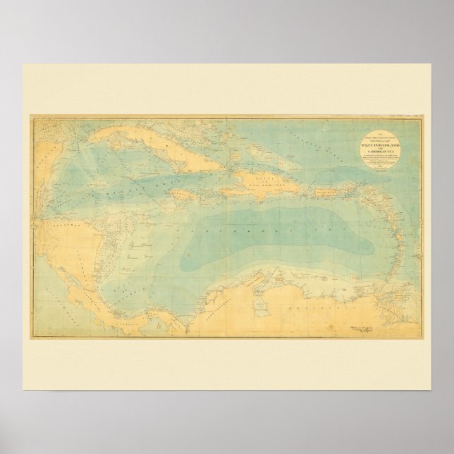 Antique Map of the Caribbean Sea Poster (Front)