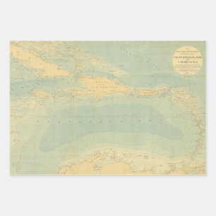Antique Map of the Caribbean Sea Wrapping Paper Sheet