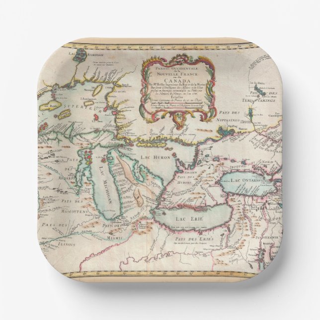 Antique Map of the Great Lakes Paper Plate (Front)