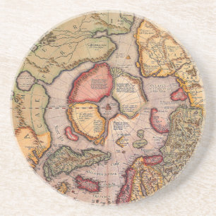 Antique Map of the North Pole Map by Mercator Coaster