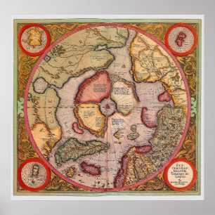 Antique Map of the North Pole Map by Mercator Poster