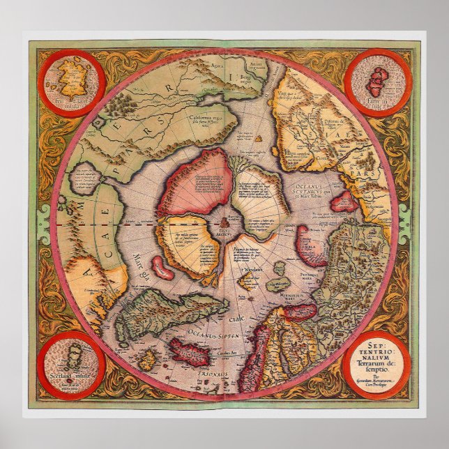 Antique Map of the North Pole Map by Mercator Poster (Front)