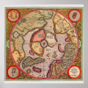 Antique Map of the North Pole Map by Mercator Poster