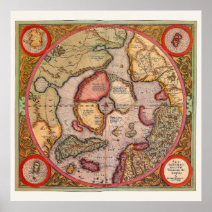 Antique Map of the North Pole Map by Mercator Poster
