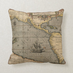 Antique Map of the Pacific Ocean Throw Pillow