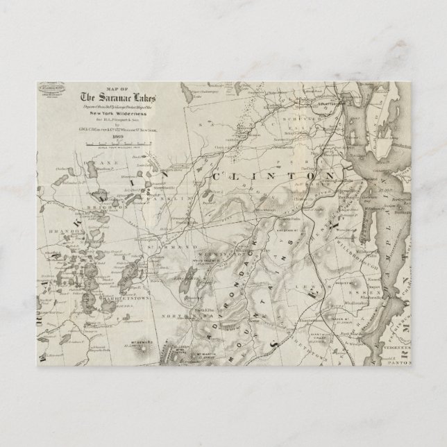 Antique map of the Saranac Lakes New York Postcard (Front)