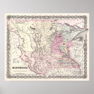Antique Map of the state of Minnesota Poster